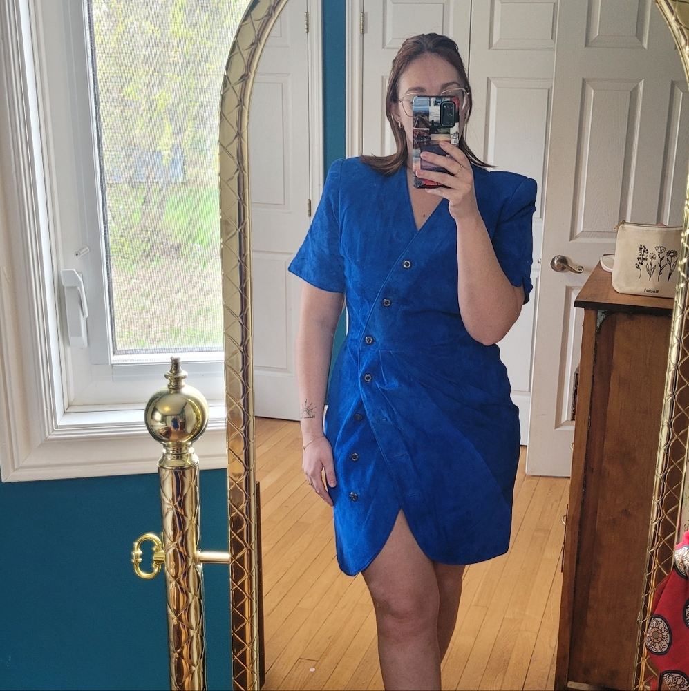 Vintage Bagatelle Elegant Blue Women's Dress 100% Leather